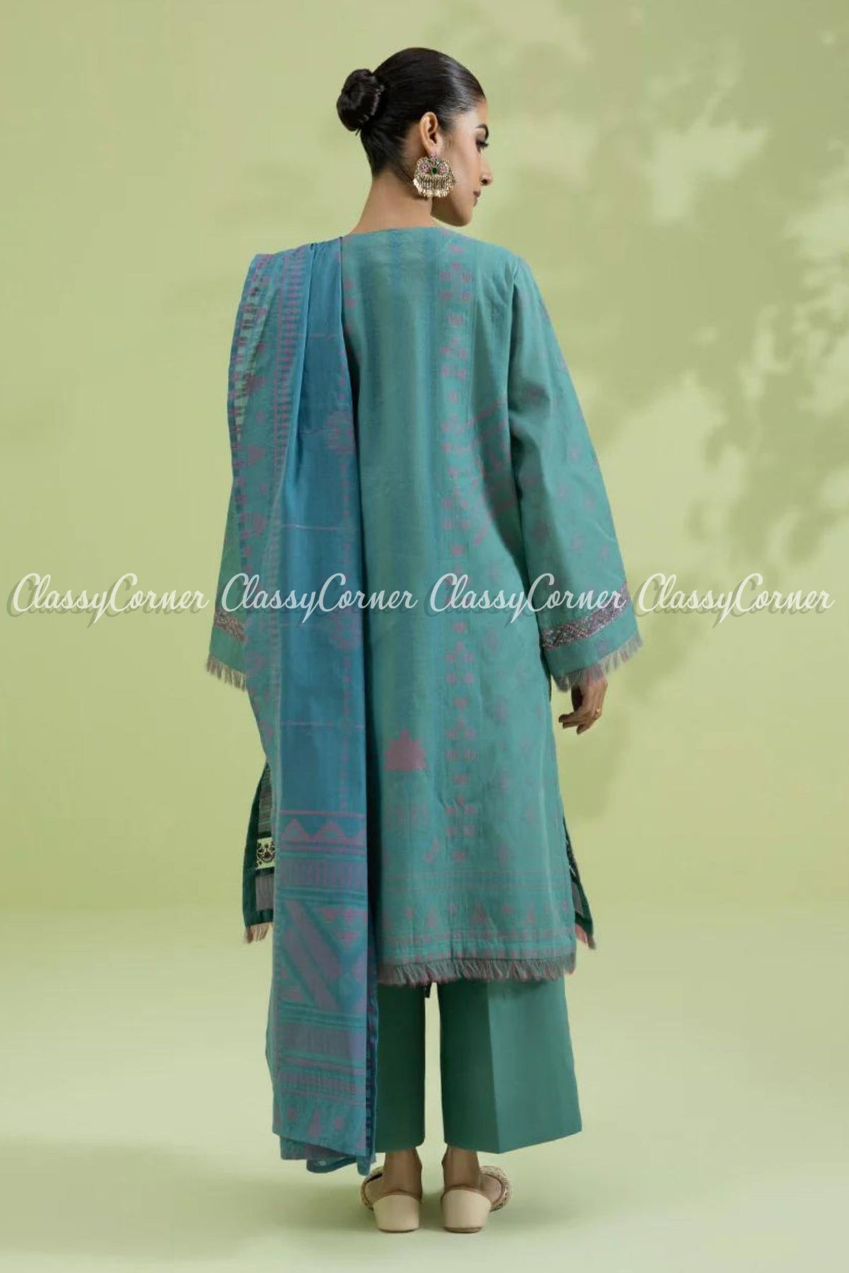 Blue Pink Jacquard Embroidered Festive Wear Salwar Kameez