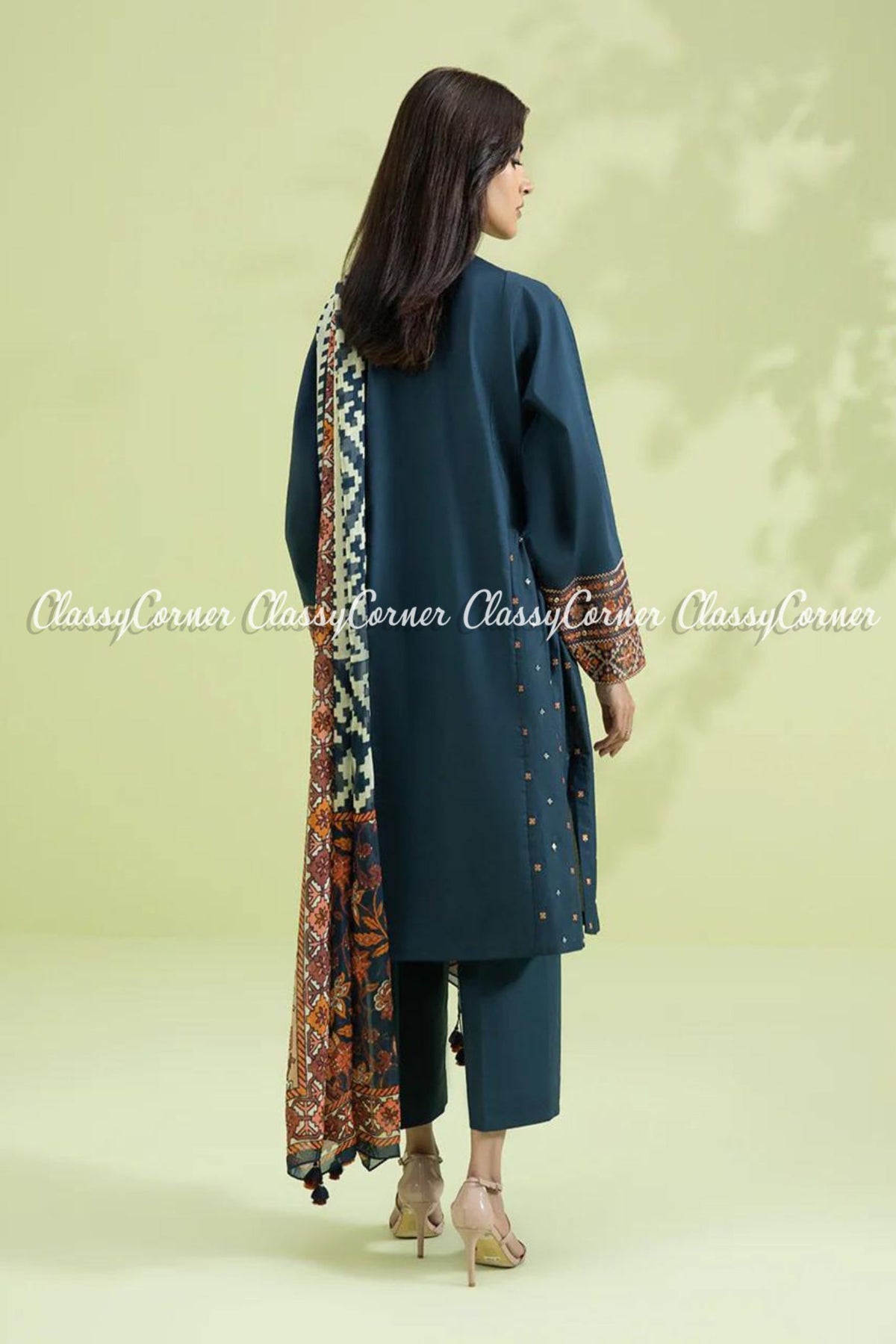 Navy Blue Lawn Embroidered Pakistani Salwar Kameez Dress