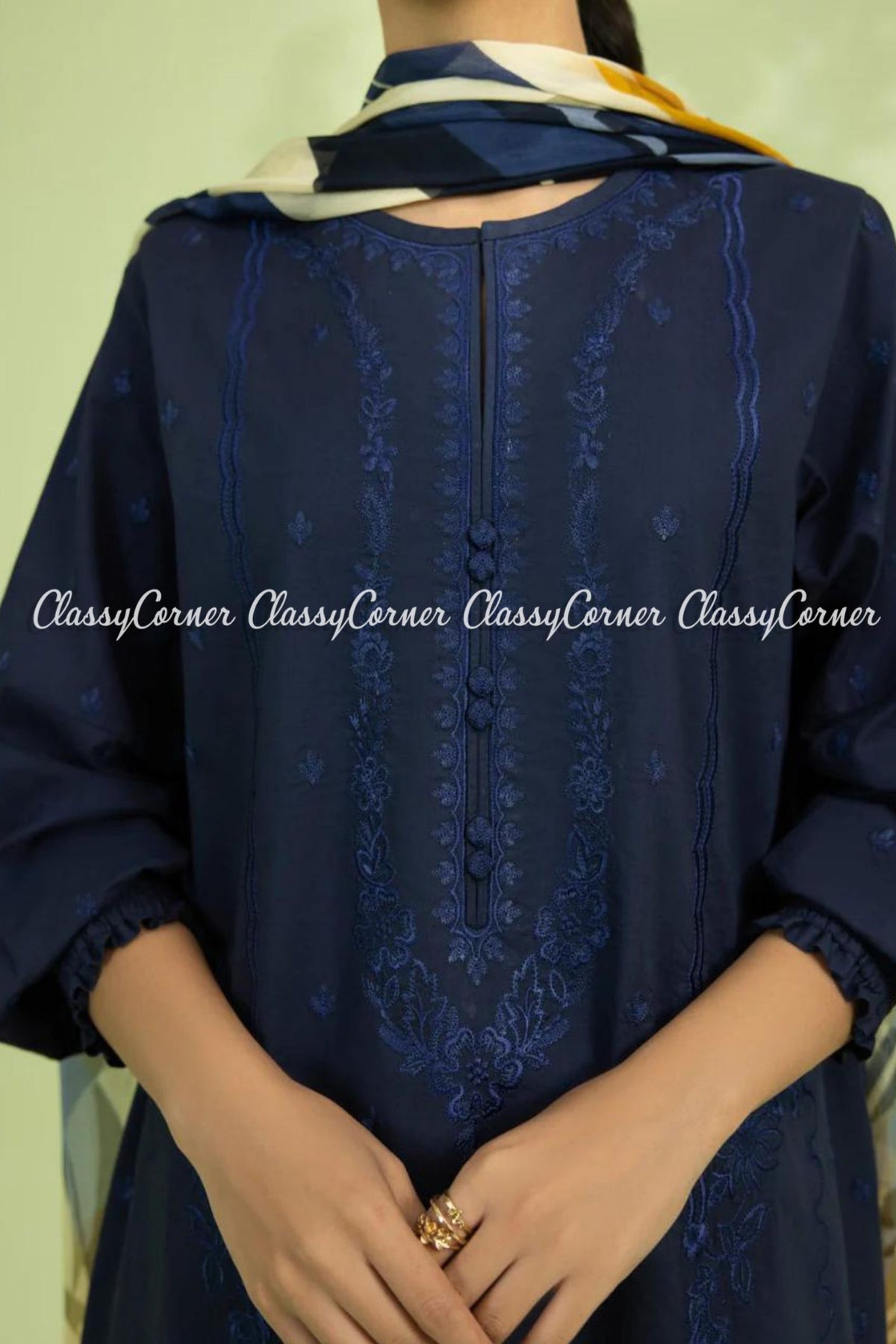 Navy Blue Embroidered Lawn Formal Wear 3 Piece Dress