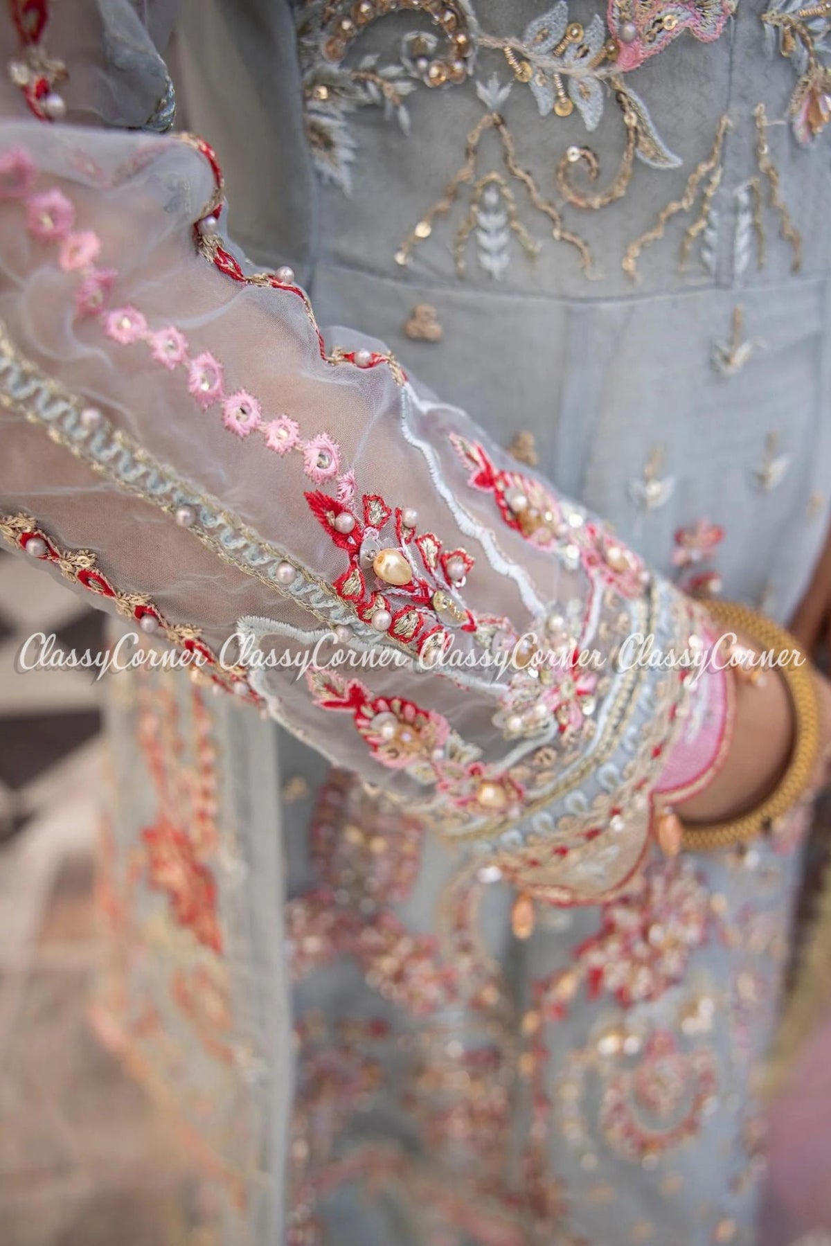 Sky Blue Pakistani Organza Jacquard Party Wear Outfit