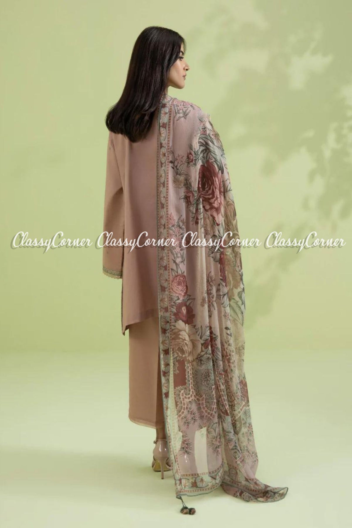 Pink Green Lawn Embroidered Formal Wear 3 Piece Dress