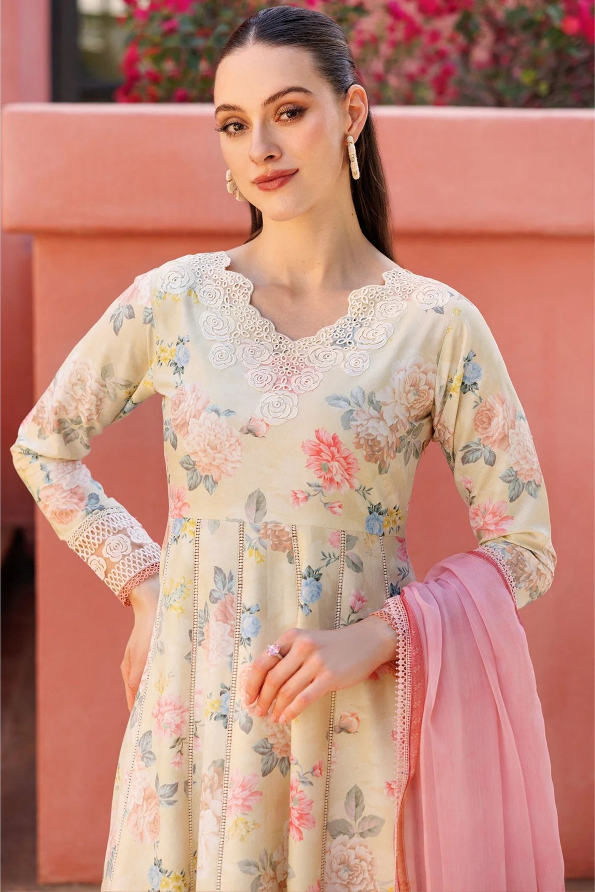 Cream Floral Lawn Suit