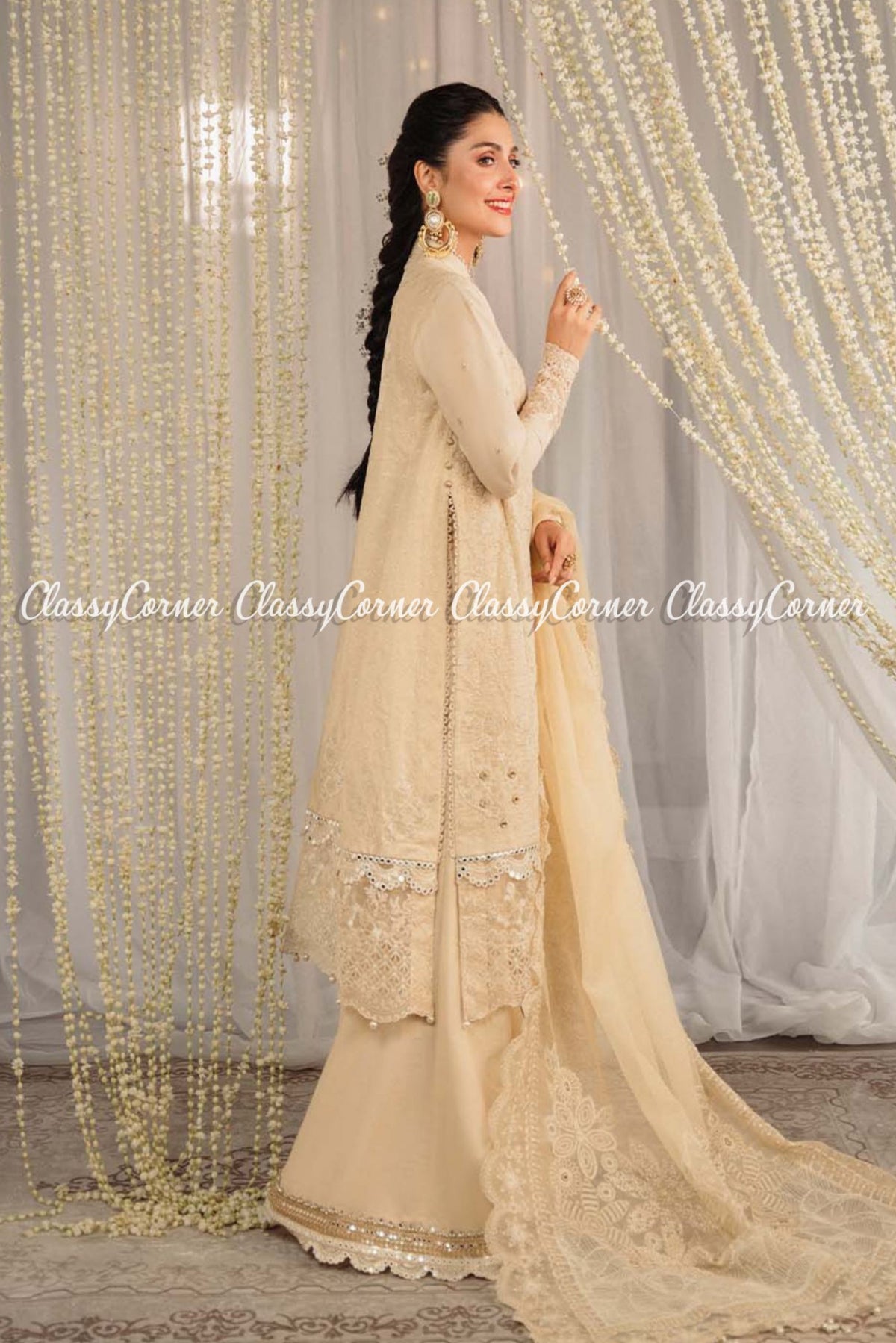 Cream White Lawn Embroidered Formal Wear 3 Piece