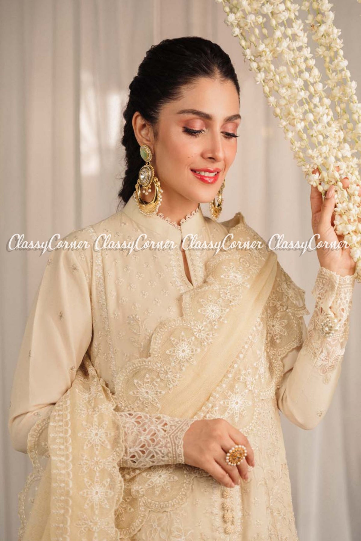 Cream White Lawn Embroidered Formal Wear 3 Piece