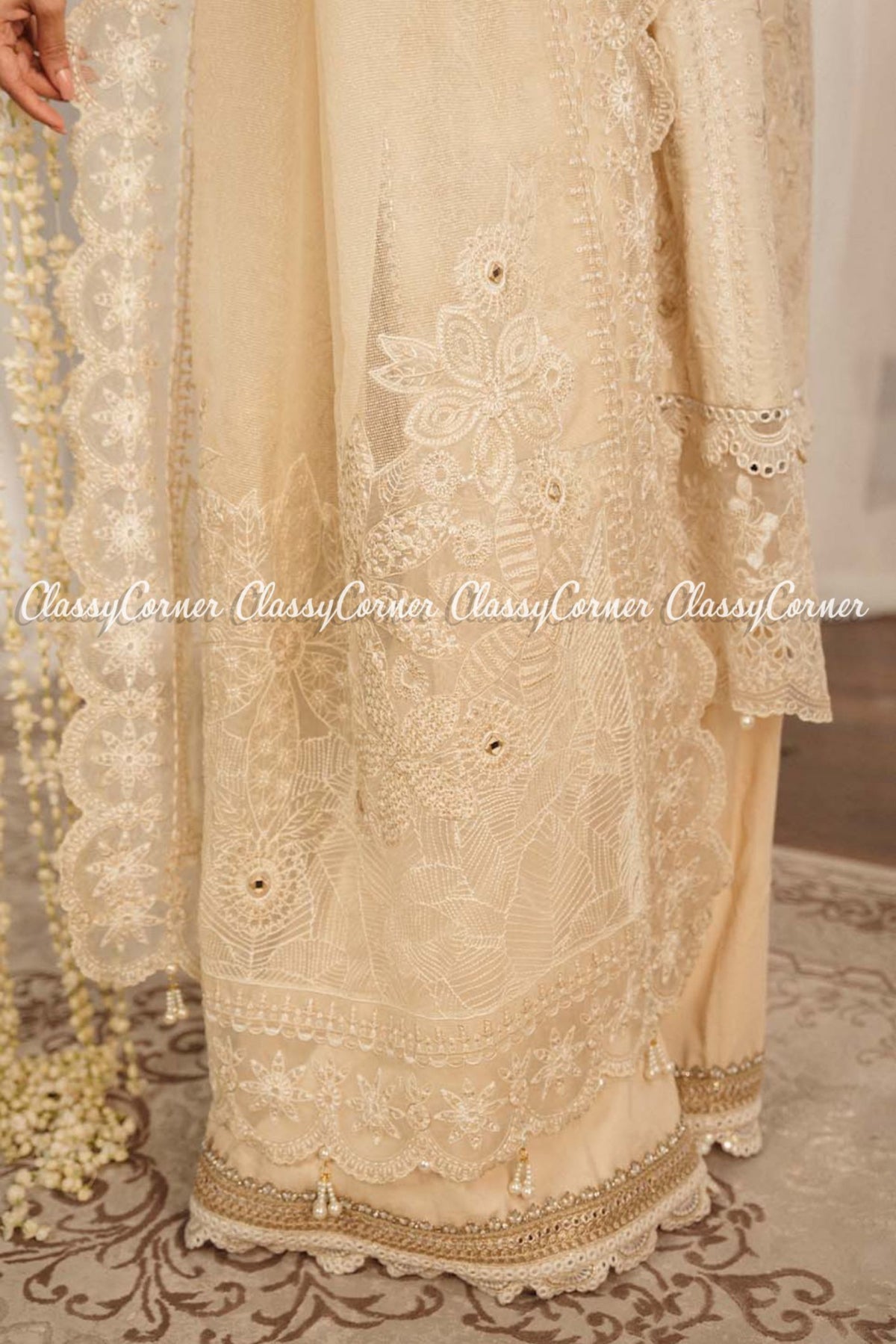 Cream White Lawn Embroidered Formal Wear 3 Piece