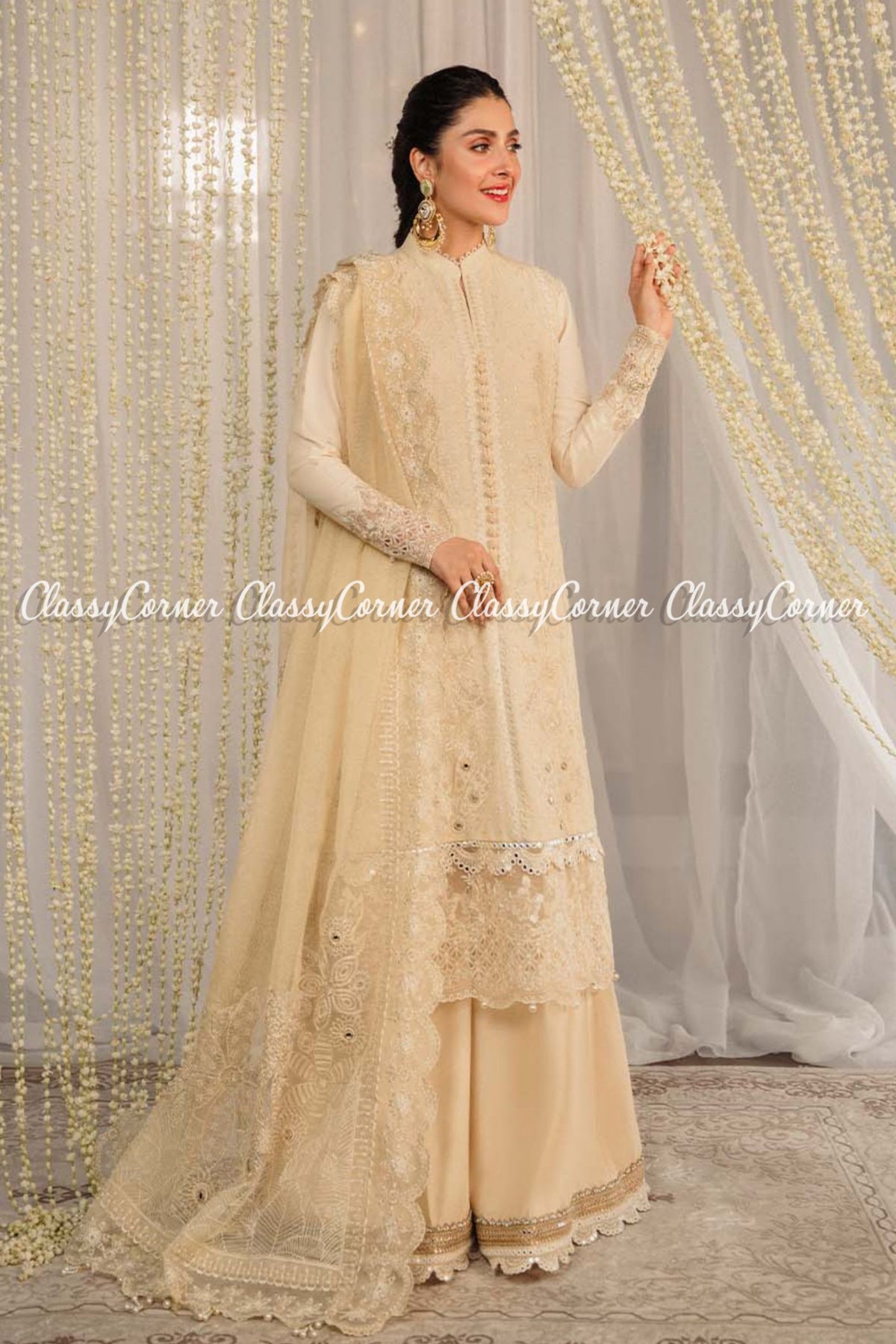 Cream White Lawn Embroidered Formal Wear 3 Piece