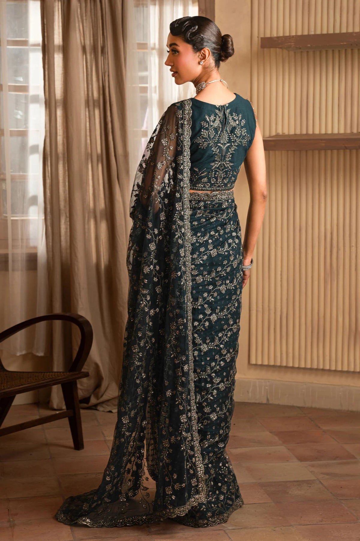 Dark Green Net Gown Saree