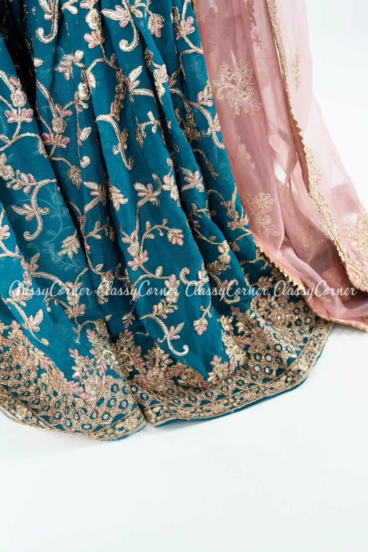 Sea Green Chiffon Embroidered Wedding Wear Gharara