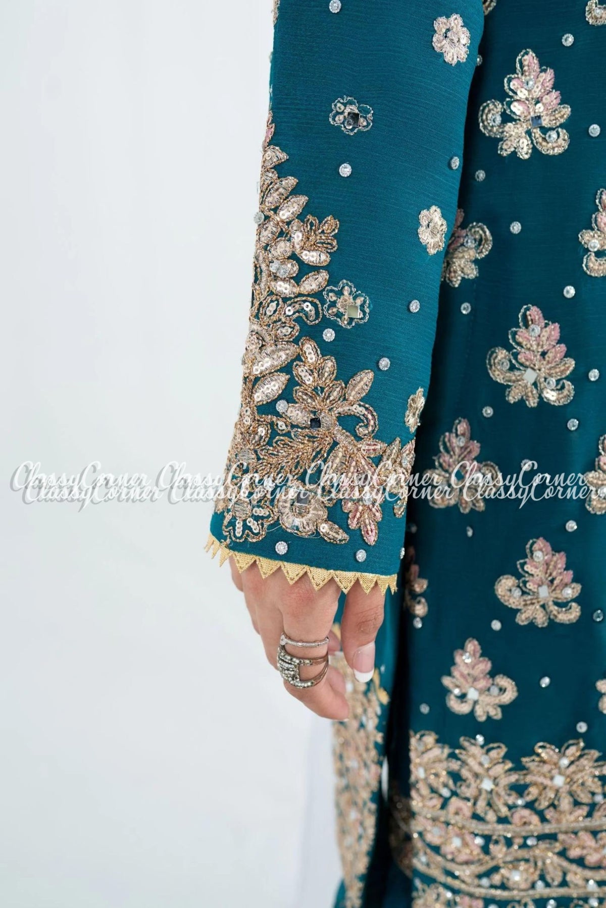 Sea Green Chiffon Embroidered Wedding Wear Gharara