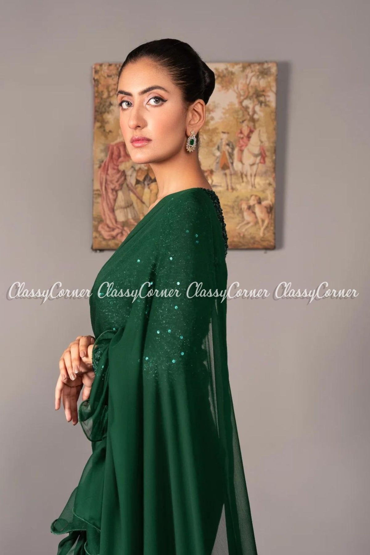 Green Chiffon Party Wear Saree