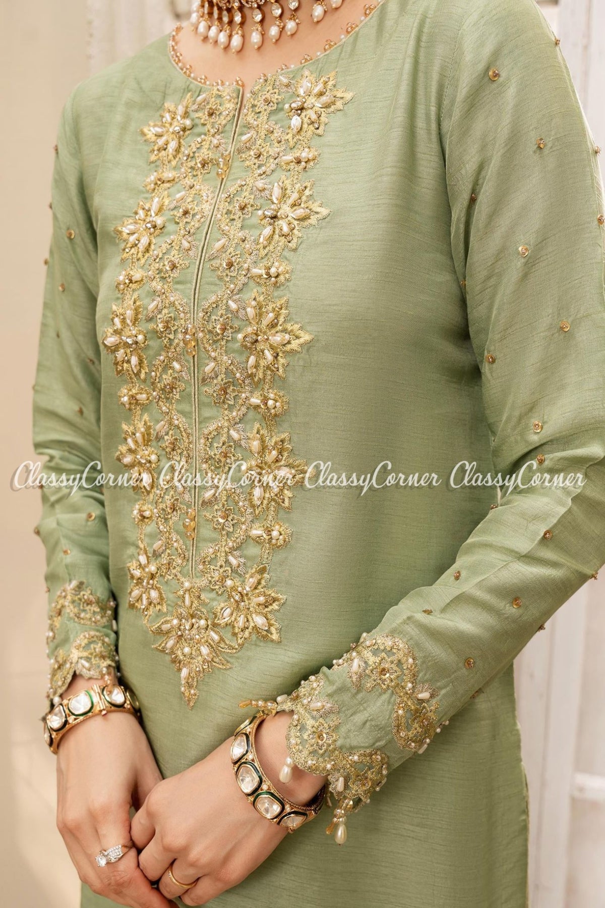 Green Khaddi Silk Pakistani Readymade Gharara