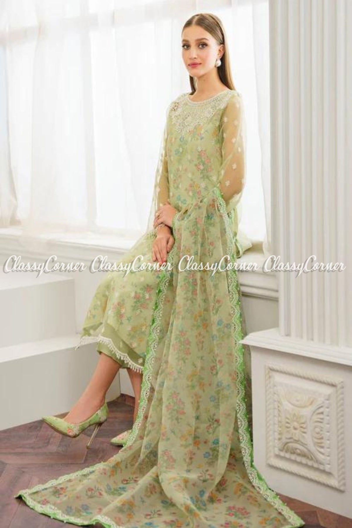 Pastel Green Organza Salwar Kameez