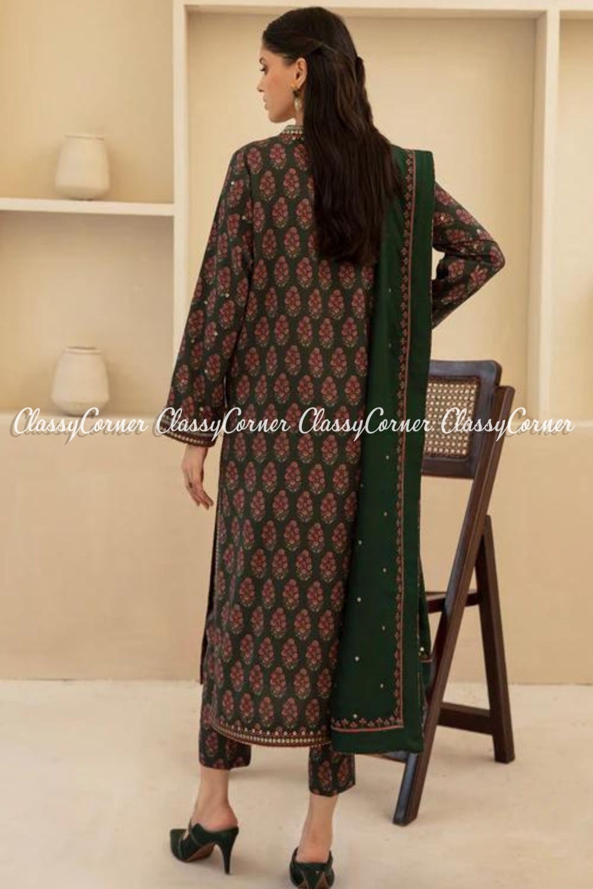 Bottle Green Digital Printed Viscose Salwar Kameez