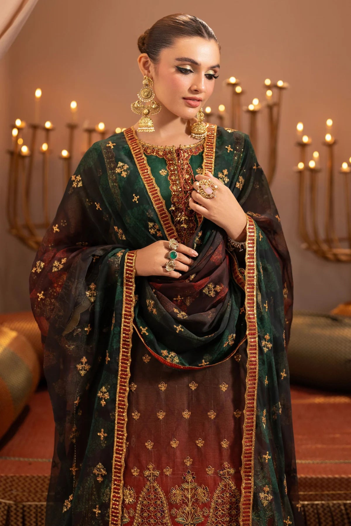 Green Rust Chiffon Mehndi Suit