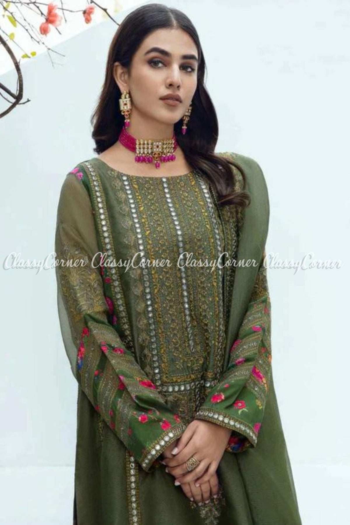 Green Net Embroidered Formal Wear Salwar Kameez