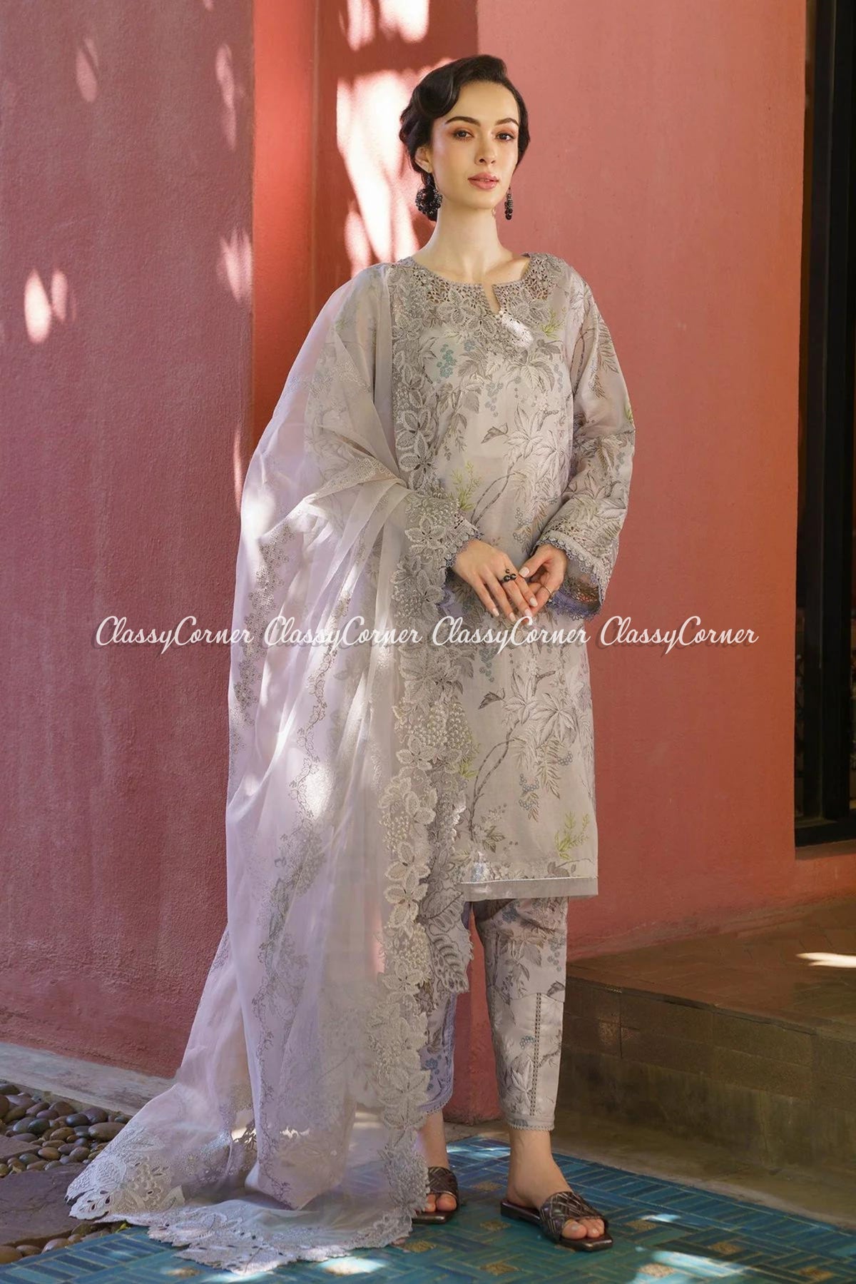 Grey Embroidered Lawn Salwar Kameez