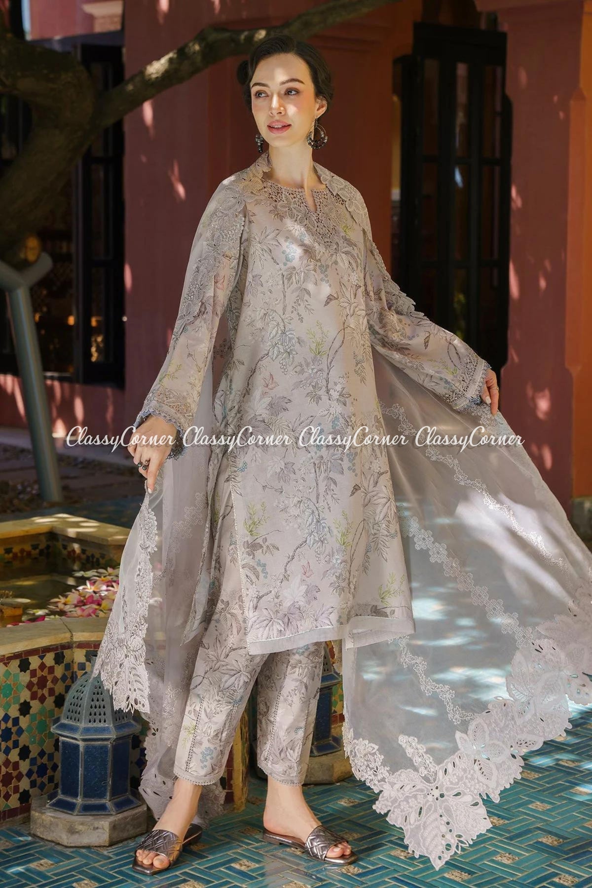 Grey Embroidered Lawn Salwar Kameez