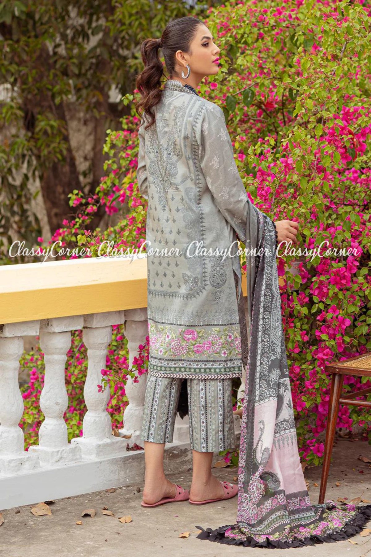 Grey Digital Printed Lawn Embroidered Pakistani Salwar Kameez