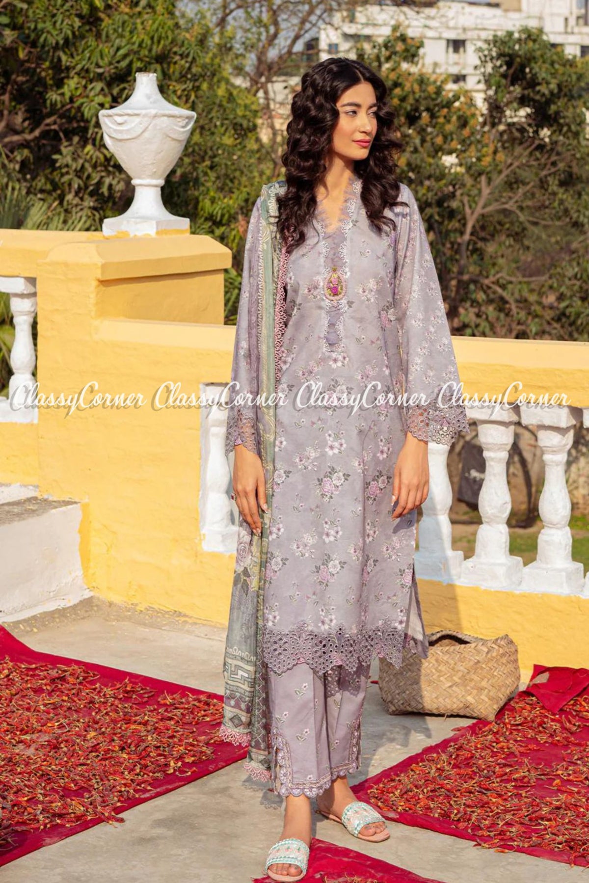 Grey Lawn Embroidered Pakistani Salwar Kameez