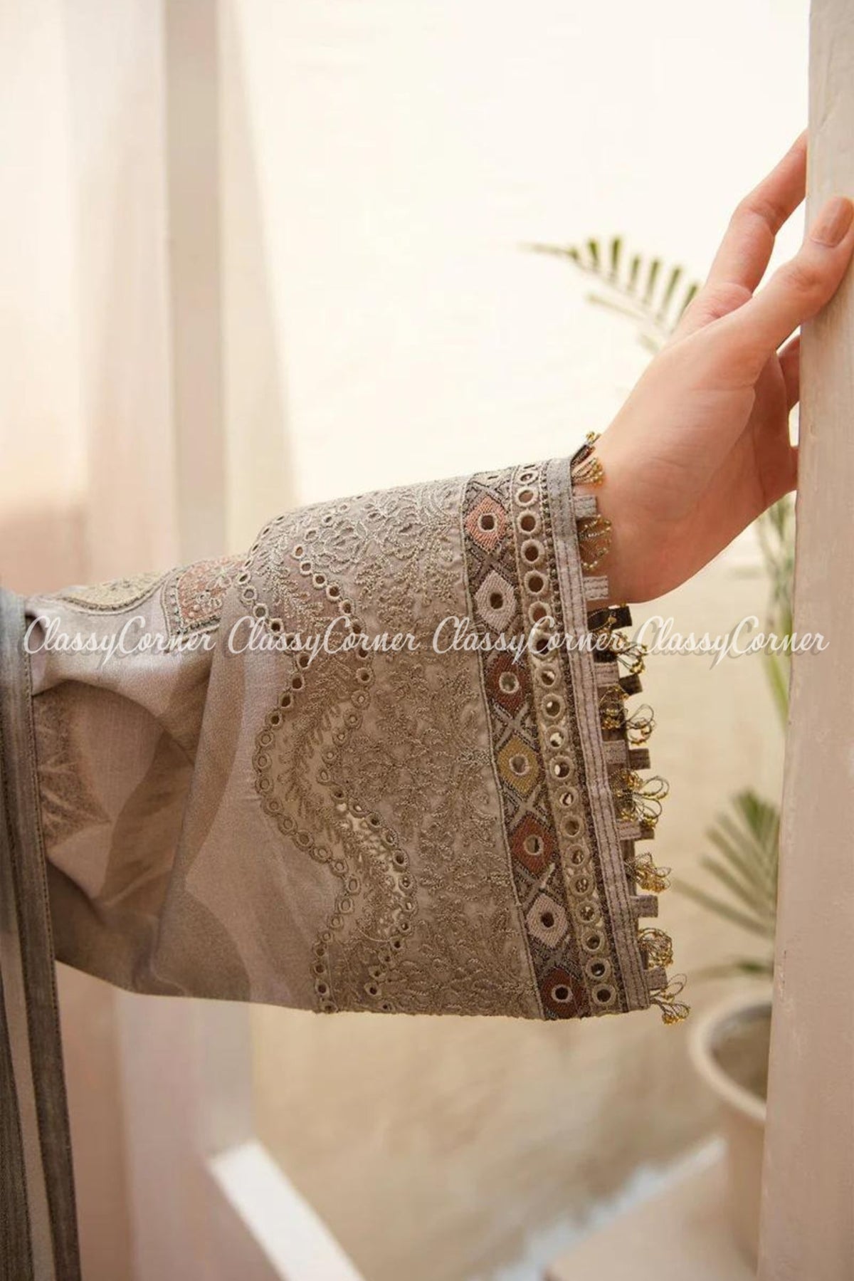 Grey Printed Viscose Khaddar Formal Wear Salwar Kameez