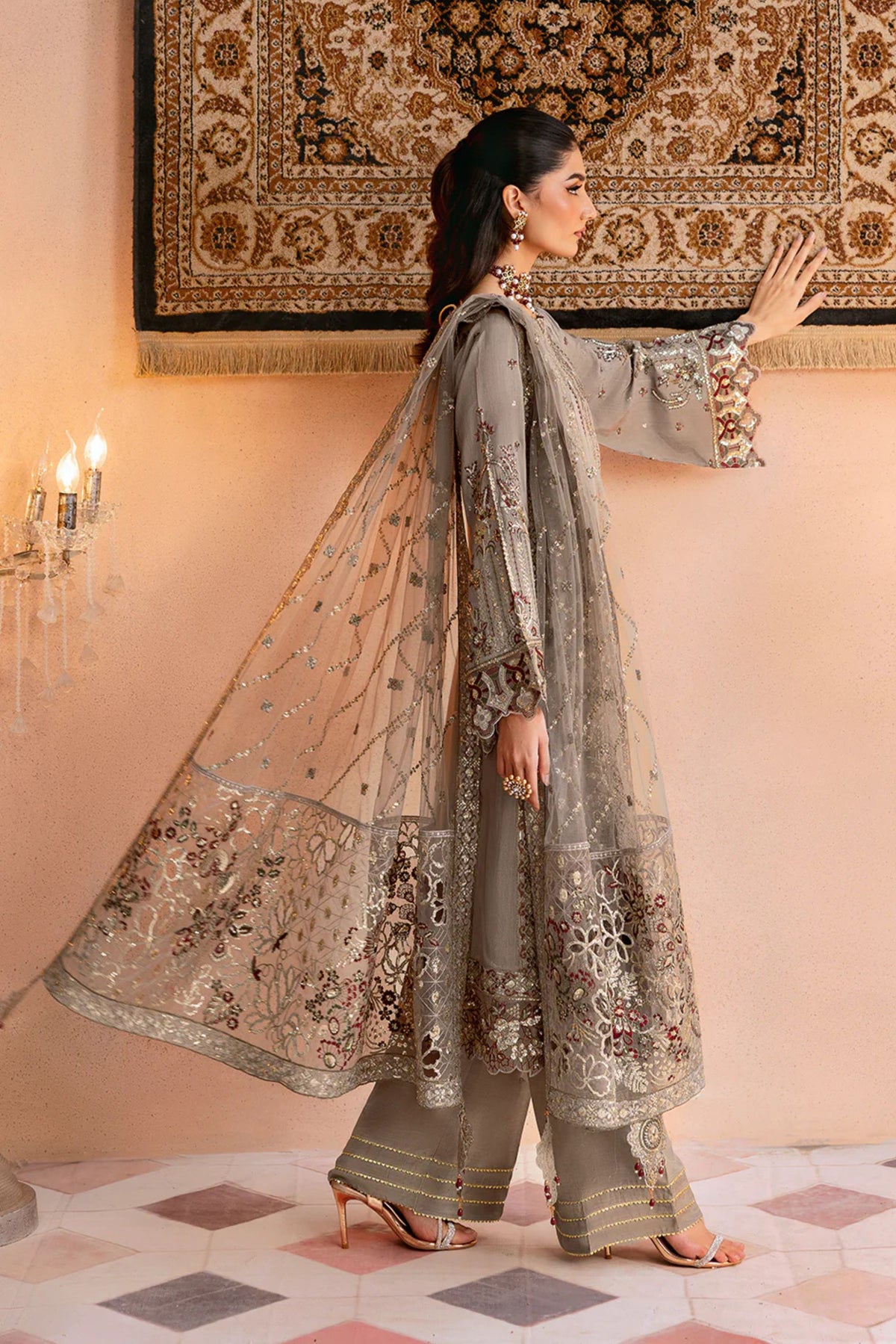 Grey Wedding Wear Silk Suit