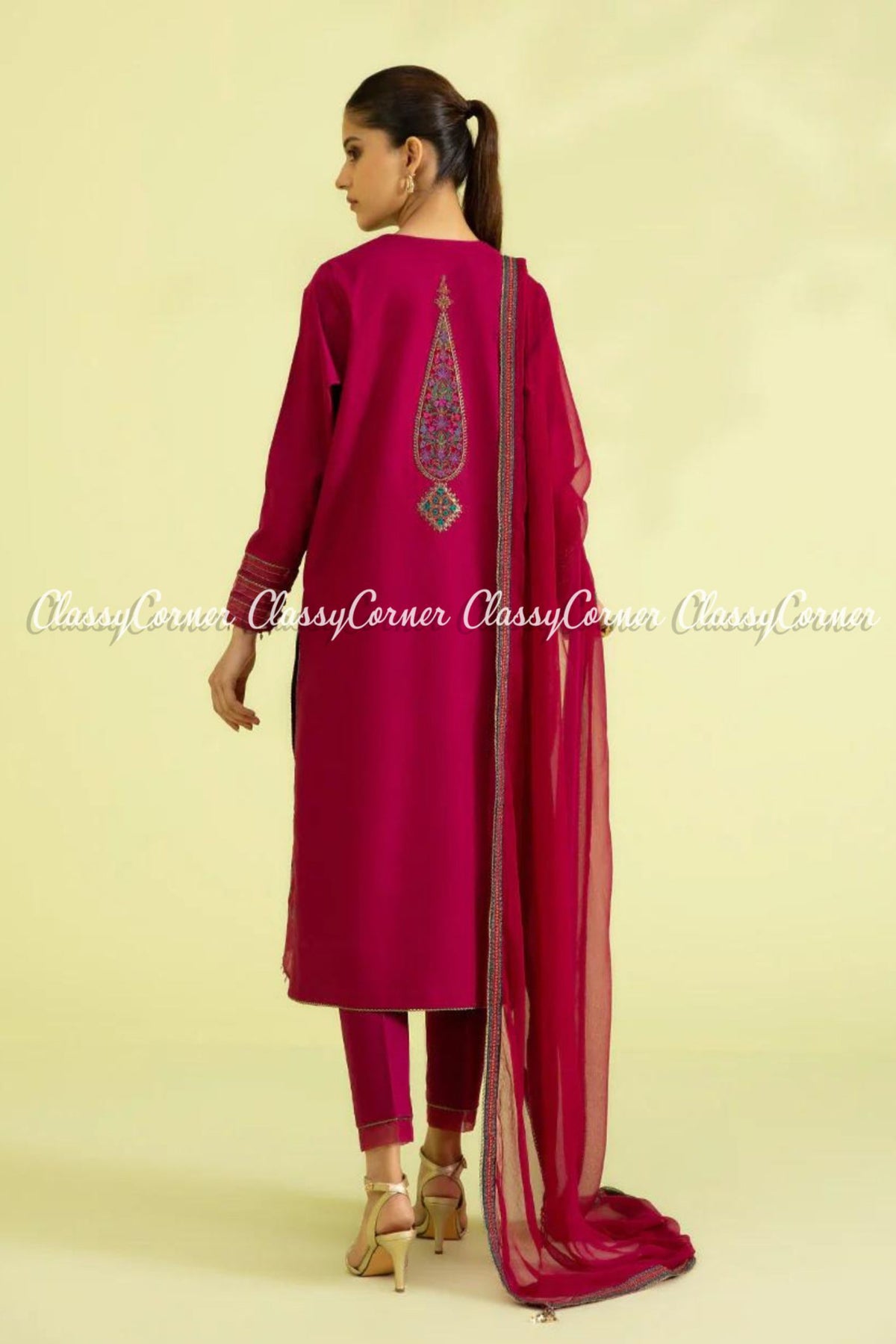 Hot Pink Lawn Embroidered Pakistani Salwar Kameez Dress