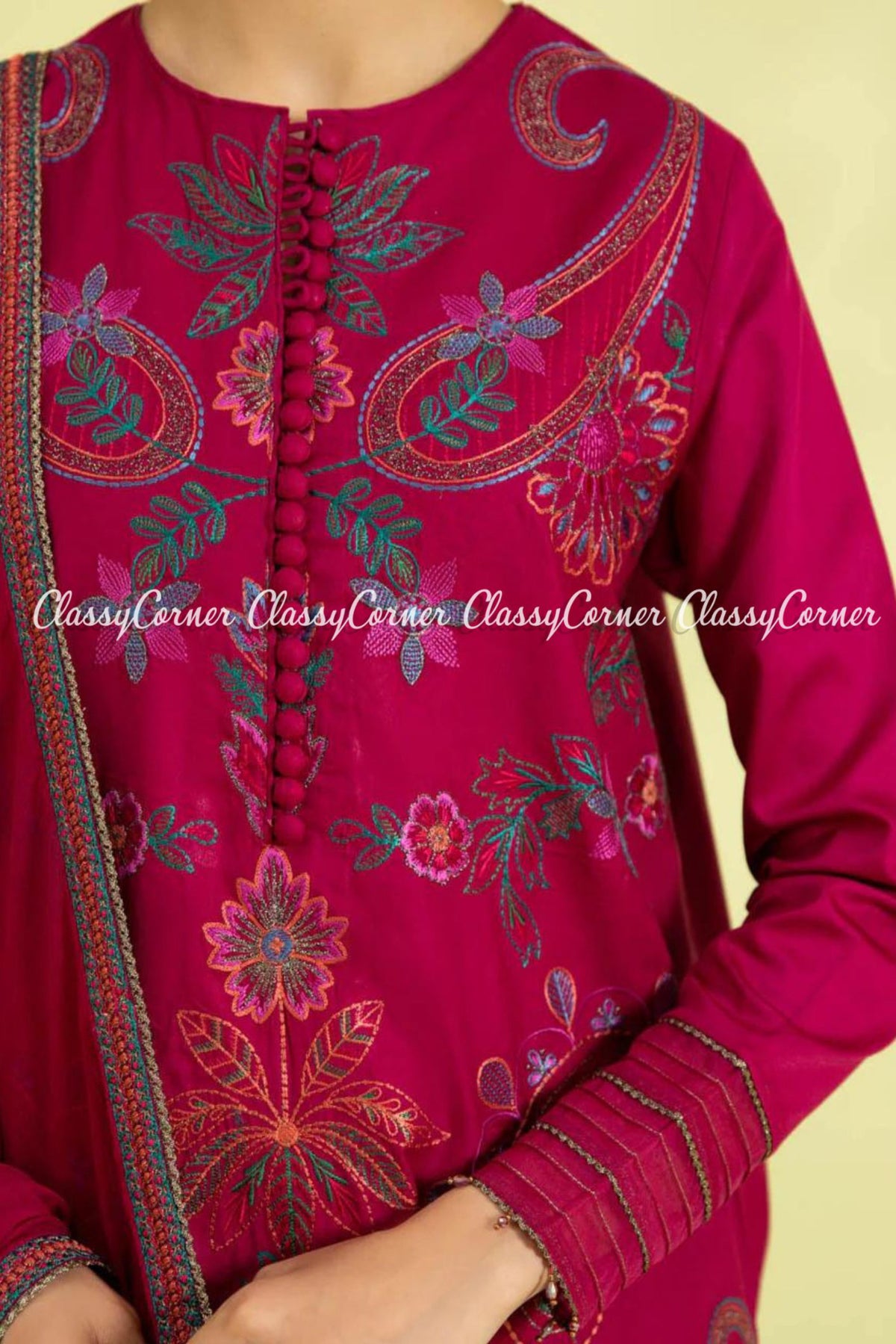 Hot Pink Lawn Embroidered Pakistani Salwar Kameez Dress