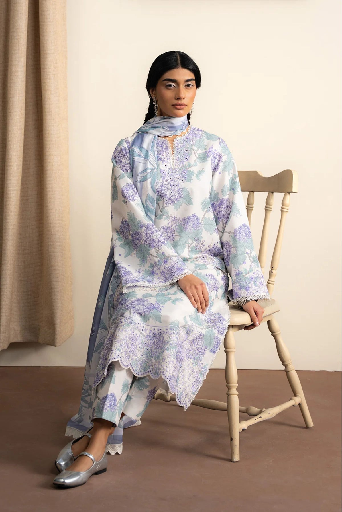 Ivory Floral Lawn Suit