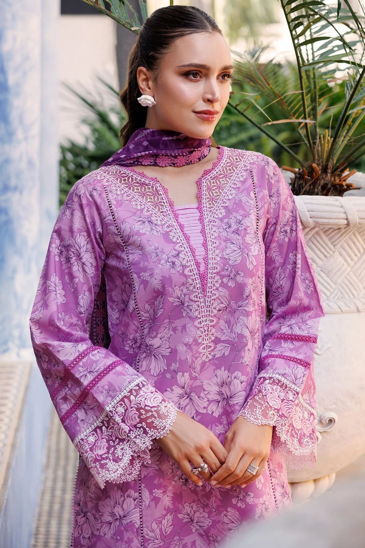 Lavender Floral Lawn Suit