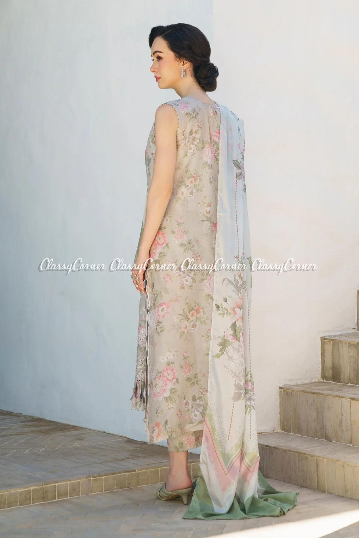 Light Grey Embroidered Printed Lawn Suit