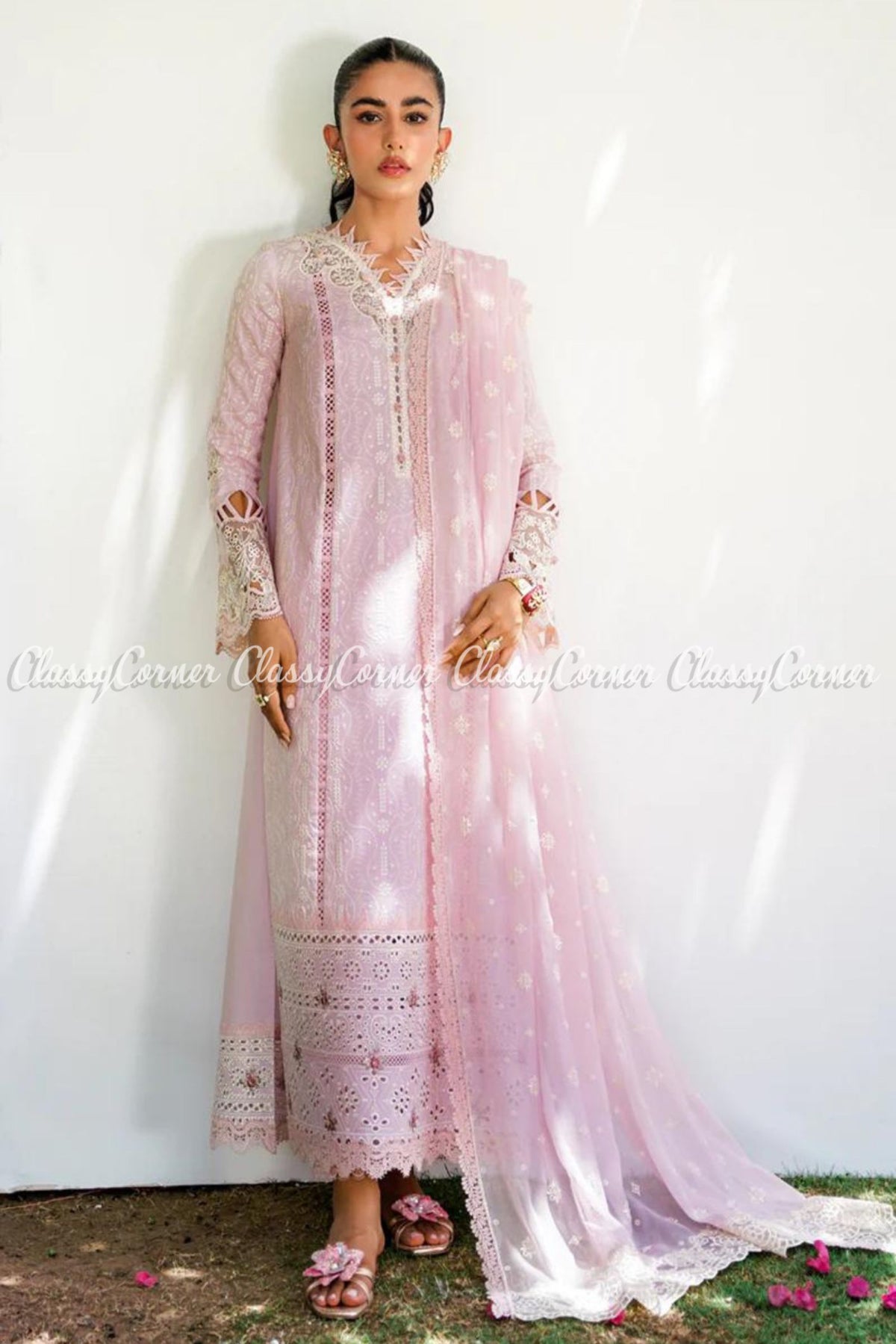 Light Lavender Chiffon Embroidered Chikankari Salwar Kameez