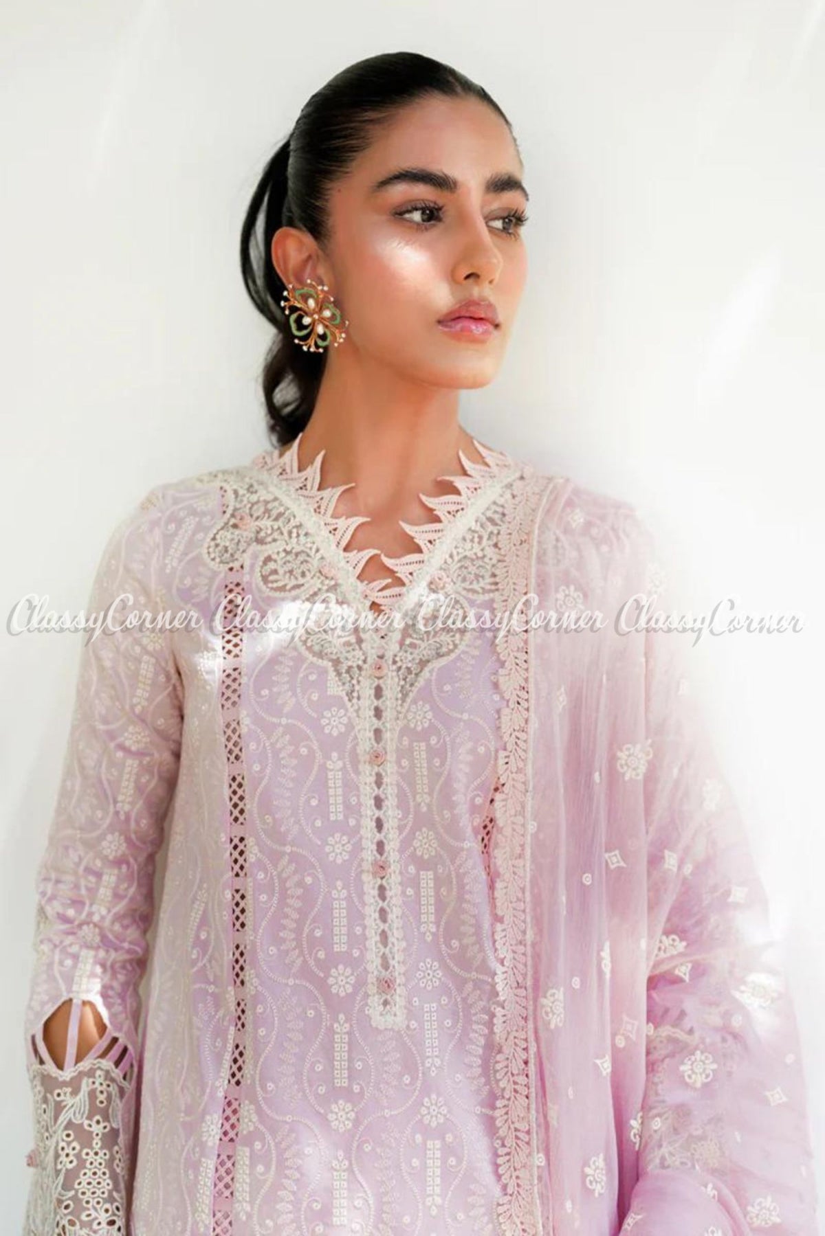 Light Lavender Chiffon Embroidered Chikankari Salwar Kameez