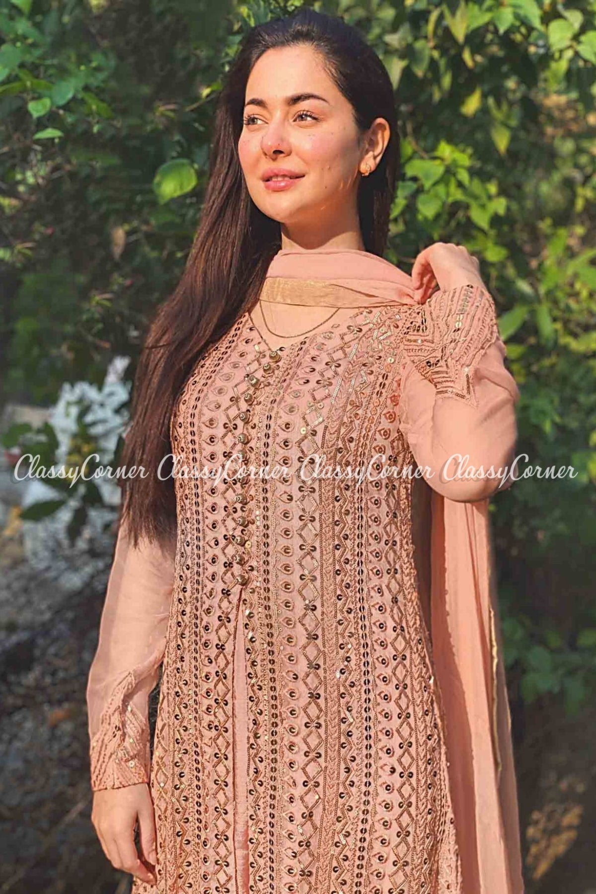 Light Peach Chiffon Pakistani Party Wear Outfit