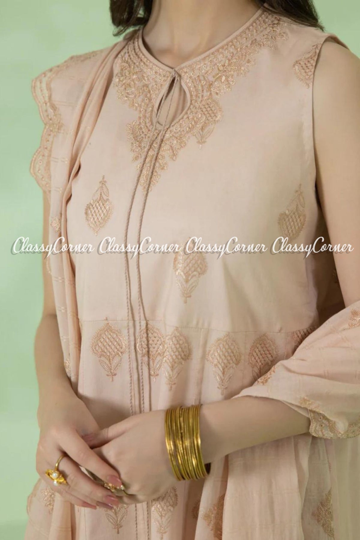 Light Peach Formal Wear Embroidered Salwar Kameez