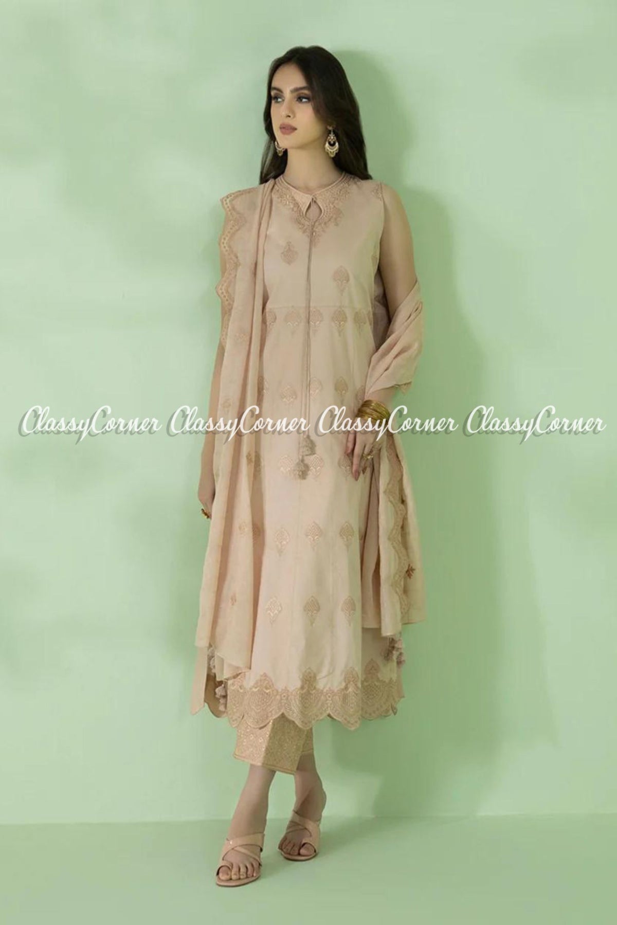 Light Peach Formal Wear Embroidered Salwar Kameez