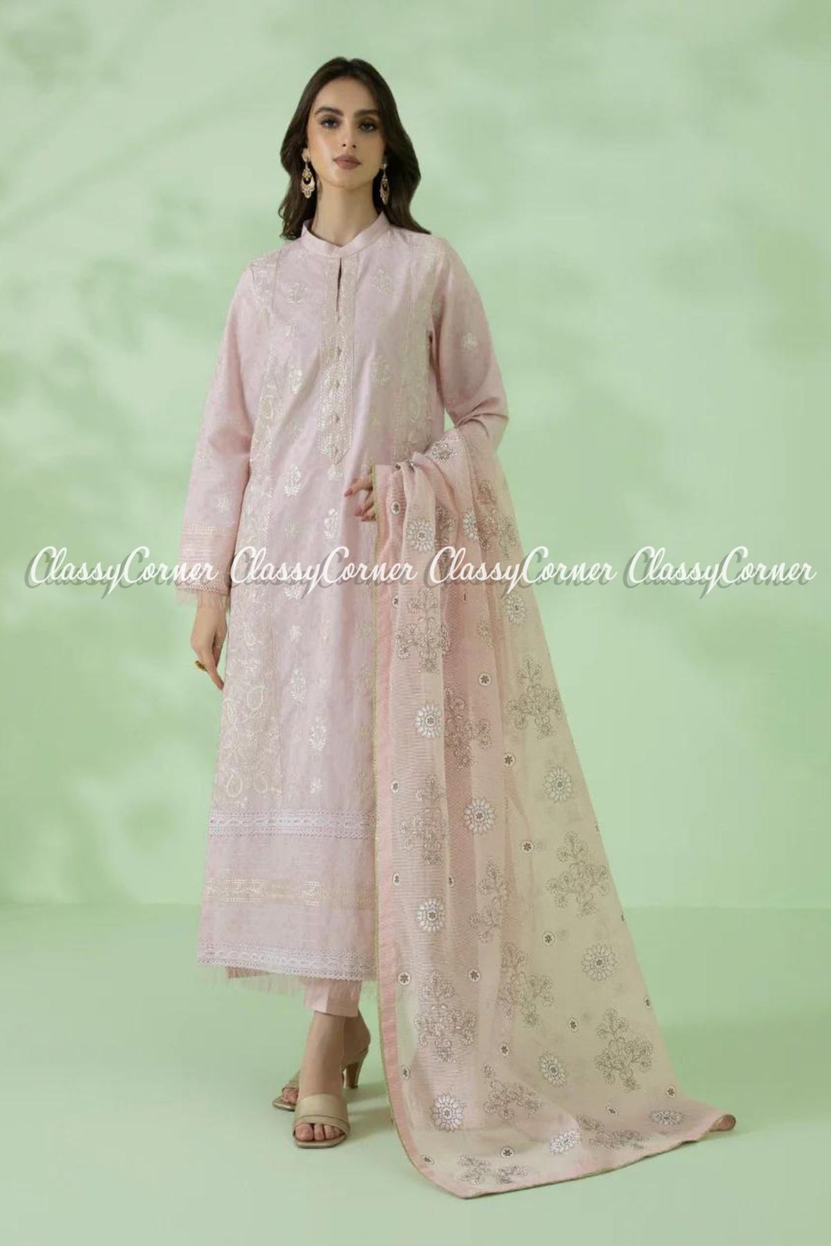 Light Pink Embroidered Pakistani Formal Wear 3 Piece Outfit