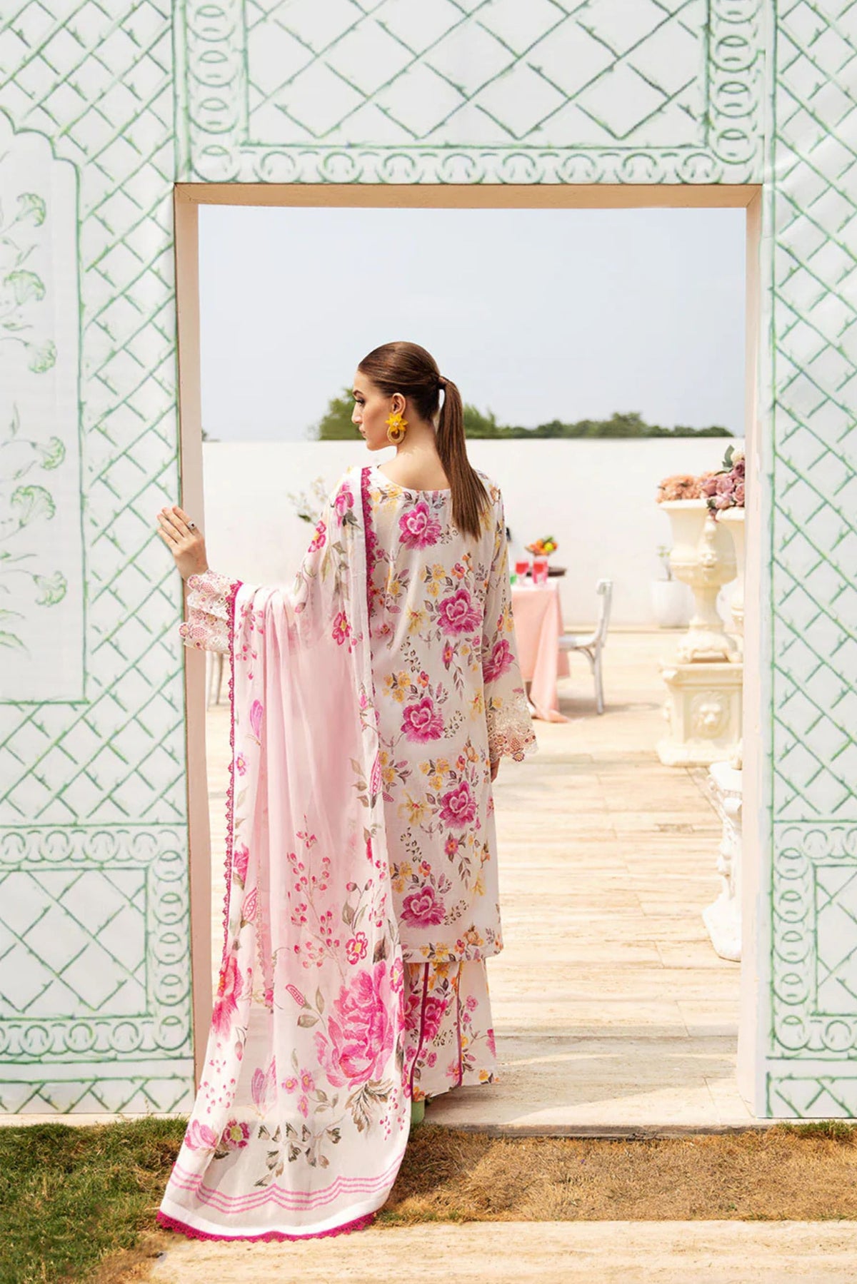 White Pink Floral Lawn Suit
