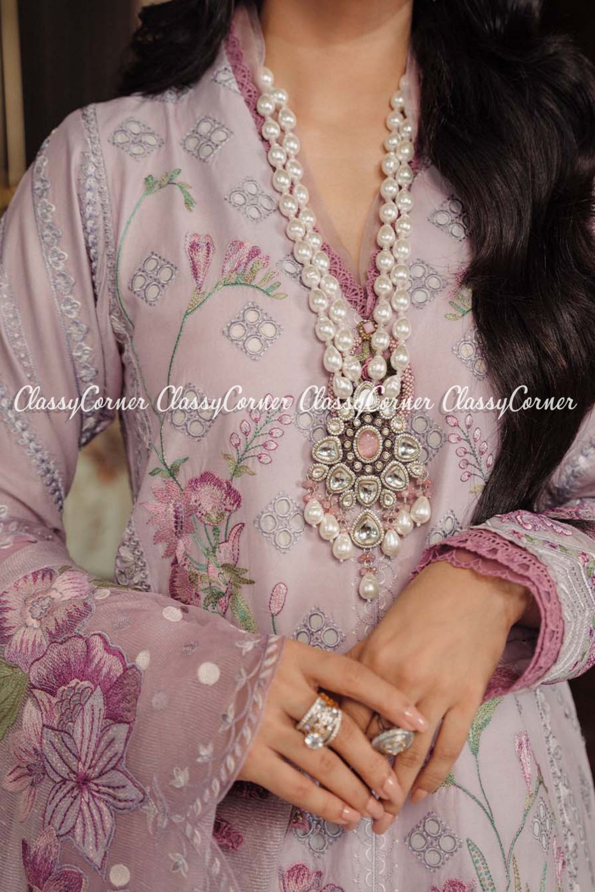 LIlac Green lawn Embroidered Pakistani Salwar kameez