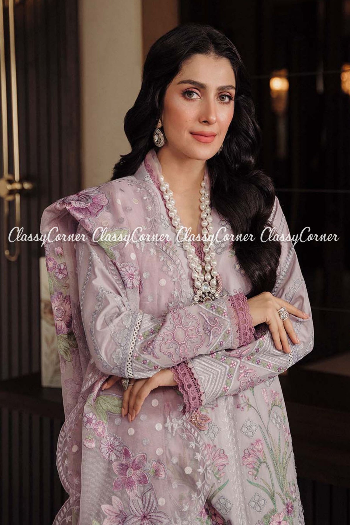 LIlac Green lawn Embroidered Pakistani Salwar kameez