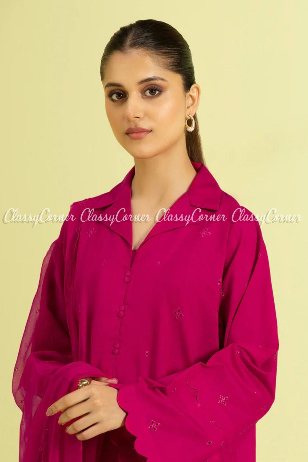 Magenta Cambric Embroidered Formal Wear Salwar Kameez