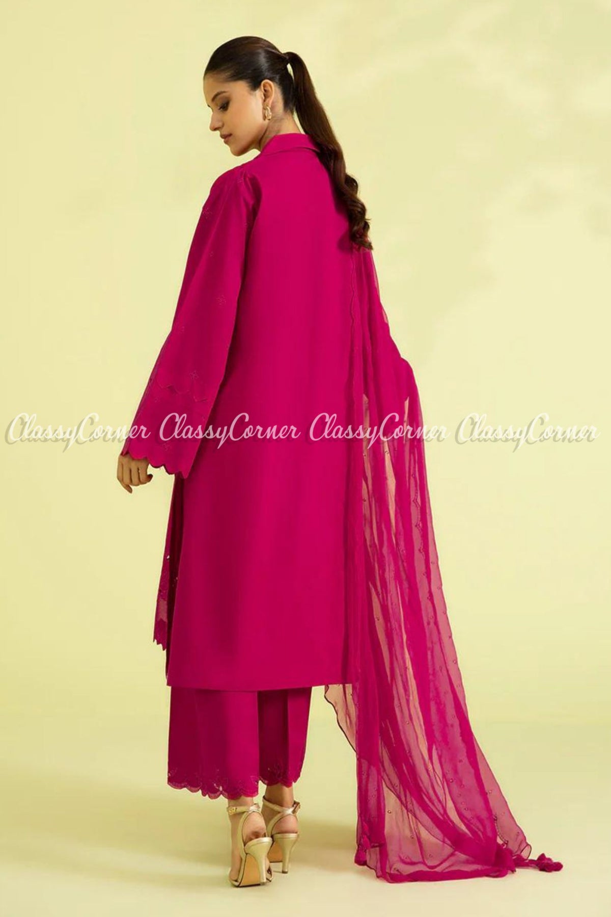 Magenta Cambric Embroidered Formal Wear Salwar Kameez