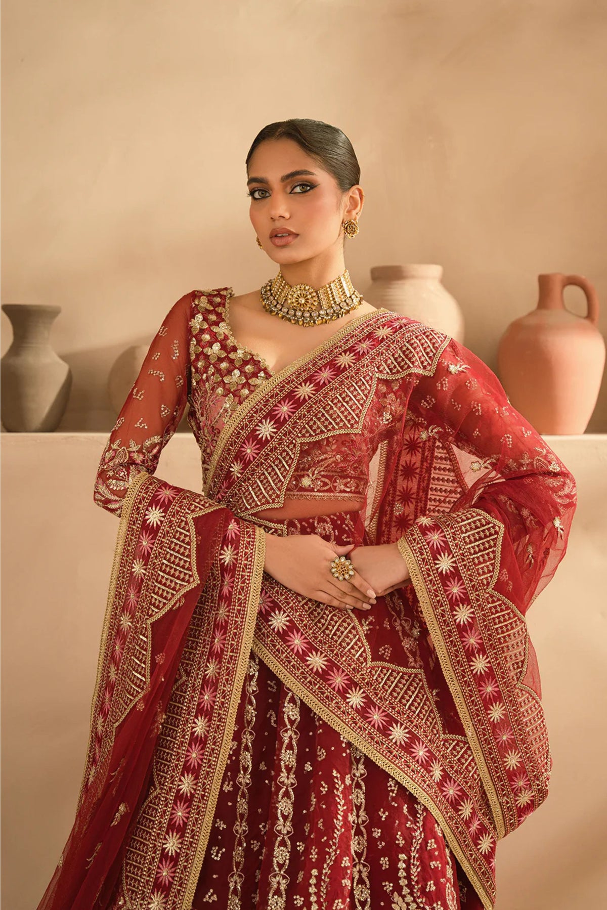 Maroon Organza Lehenga Choli