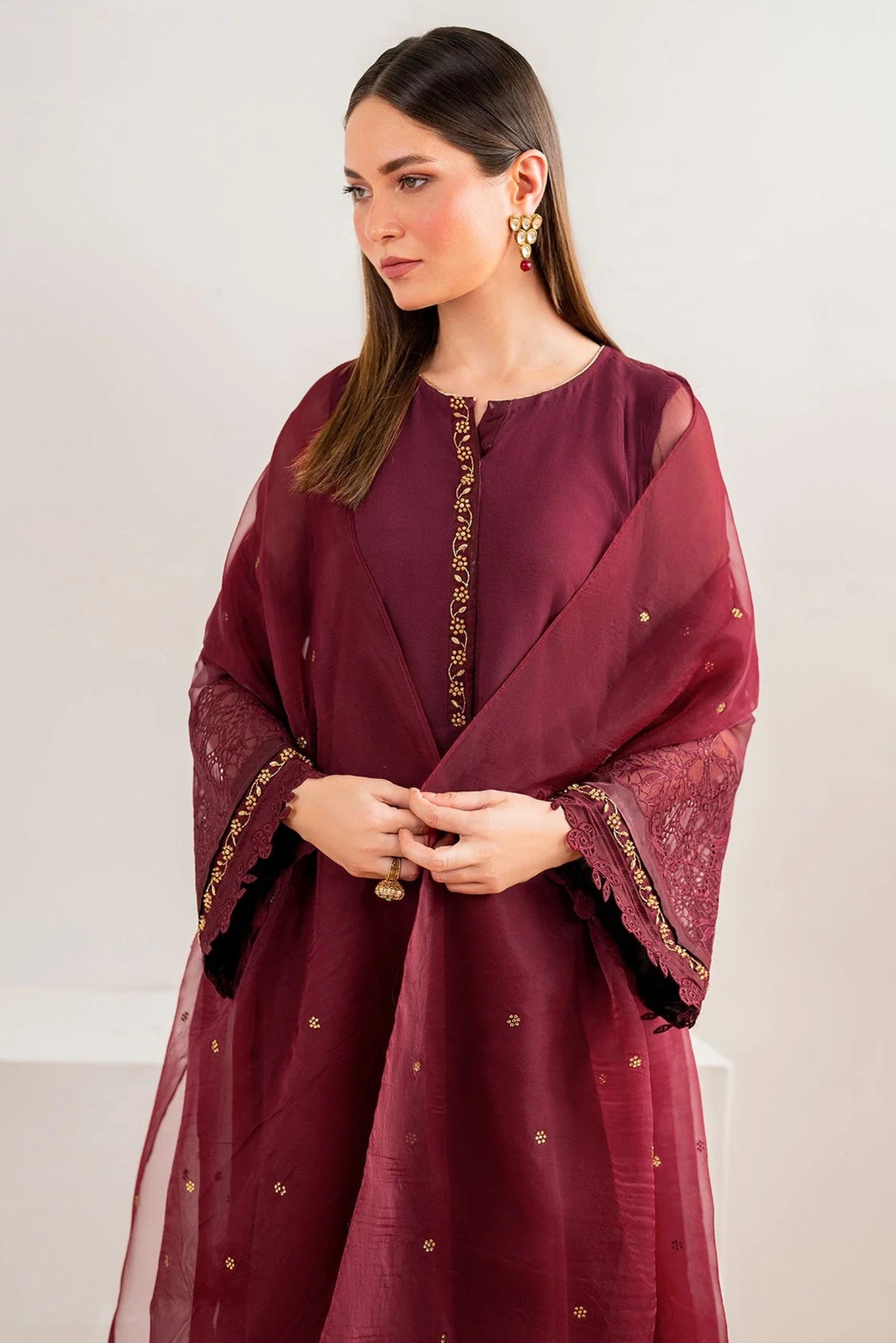 Maroon Chiffon Readymade 3PC