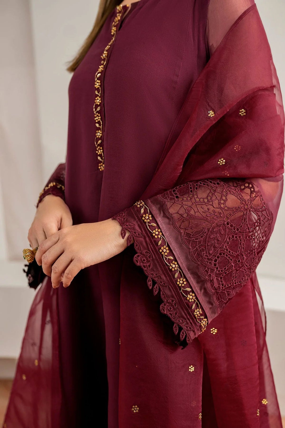 Maroon Chiffon Readymade 3PC