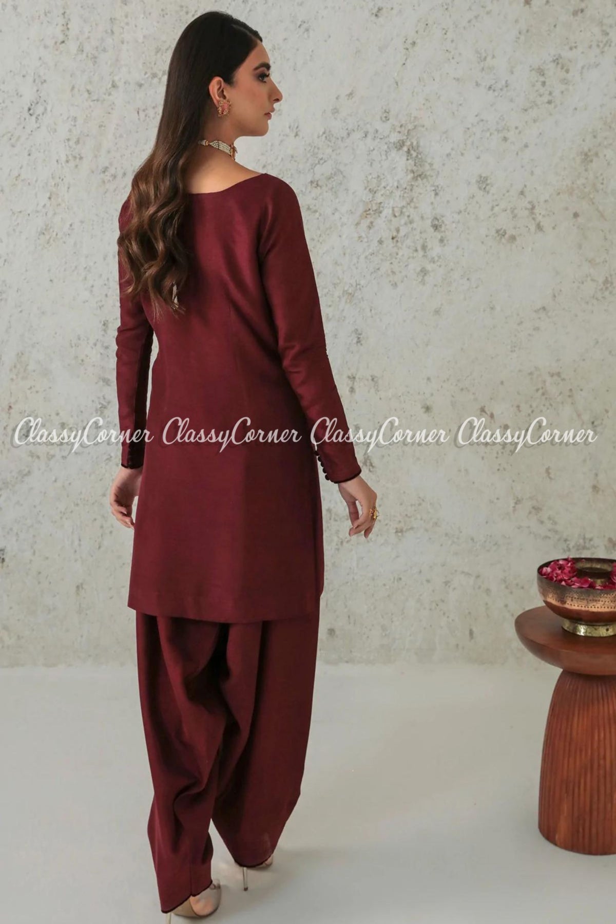 Maroon Solid Silk Pakistani Salwar Kameez Outfit