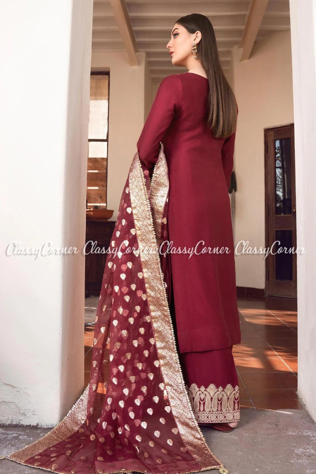 Maroon Khaddi Silk Party Wear Salwar Kameez