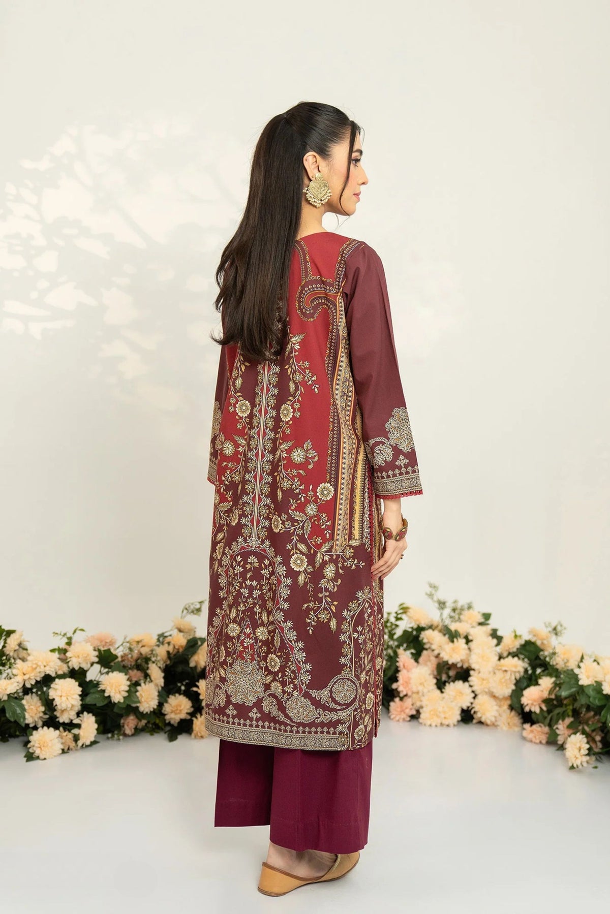 Maroon 2pc Printed Cotton Suit