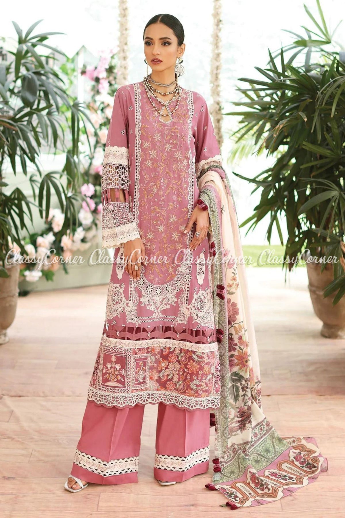 Pakistani Mauve Pink Lawn Embroidered Salwar Kameez