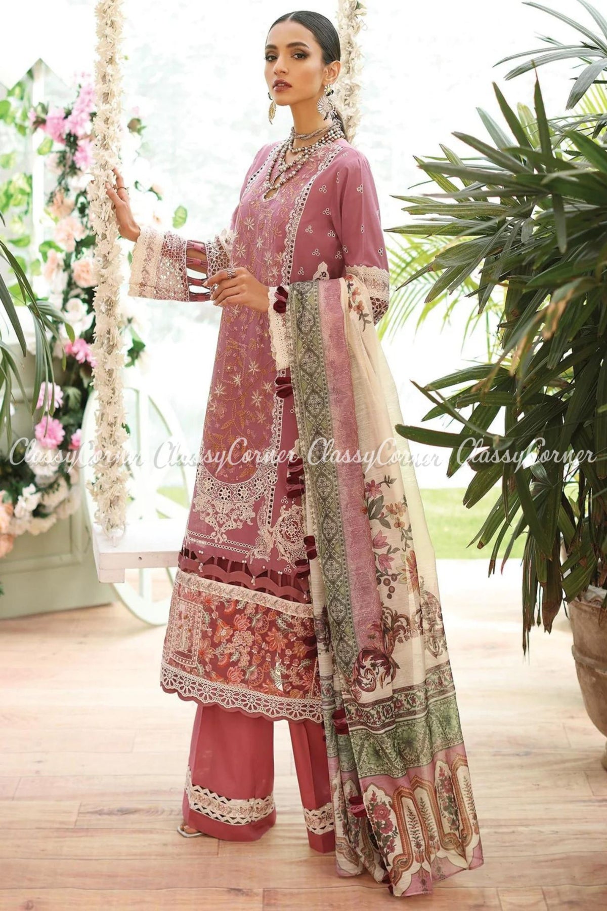 Pakistani Mauve Pink Lawn Embroidered Salwar Kameez