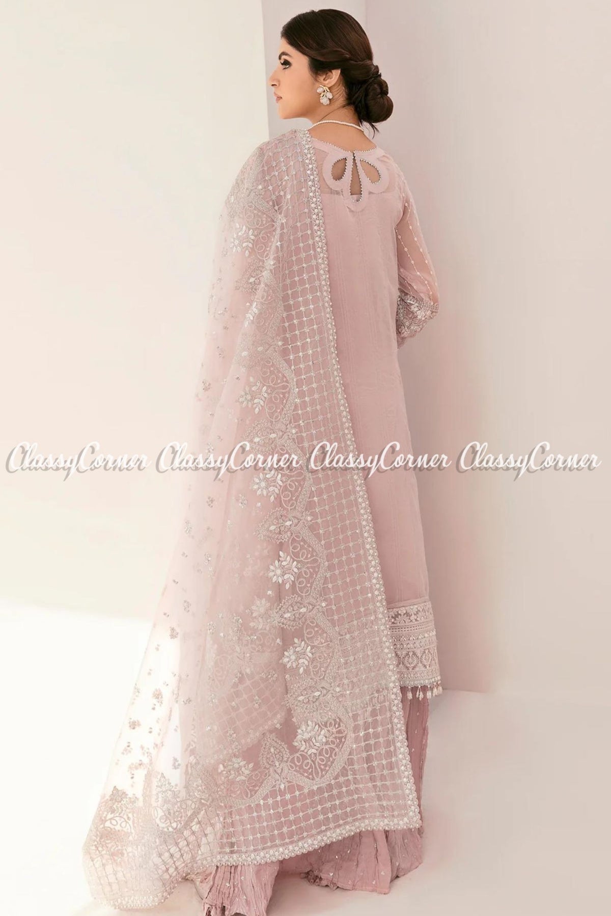 Mauve Chiffon Embroidered Pakistani Sharara Dress